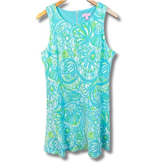 Lilly Pulitzer Kent Drop Waist Seaspray Knit Dress Size Large Green Blue - Picture 1 of 16